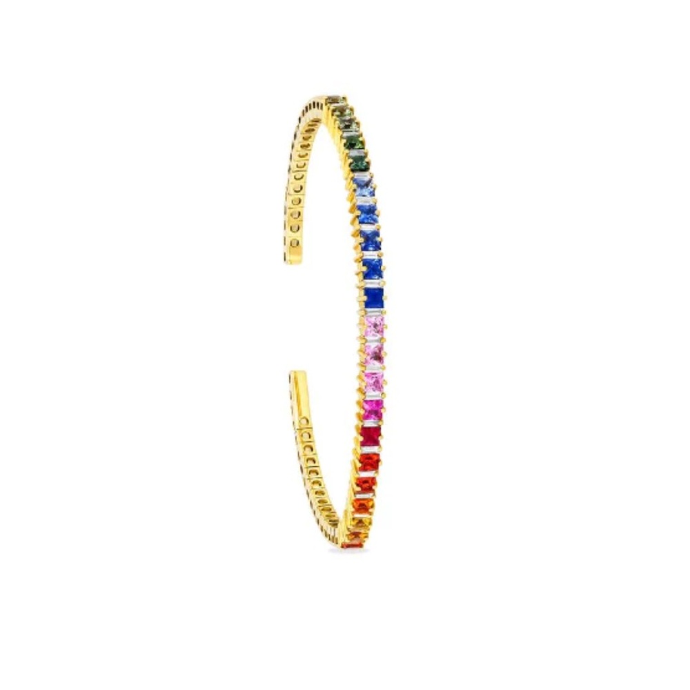 SUZANNE KALAN | Flexible Bangle Bracelet | Princess-Cut Rainbow Sapphires